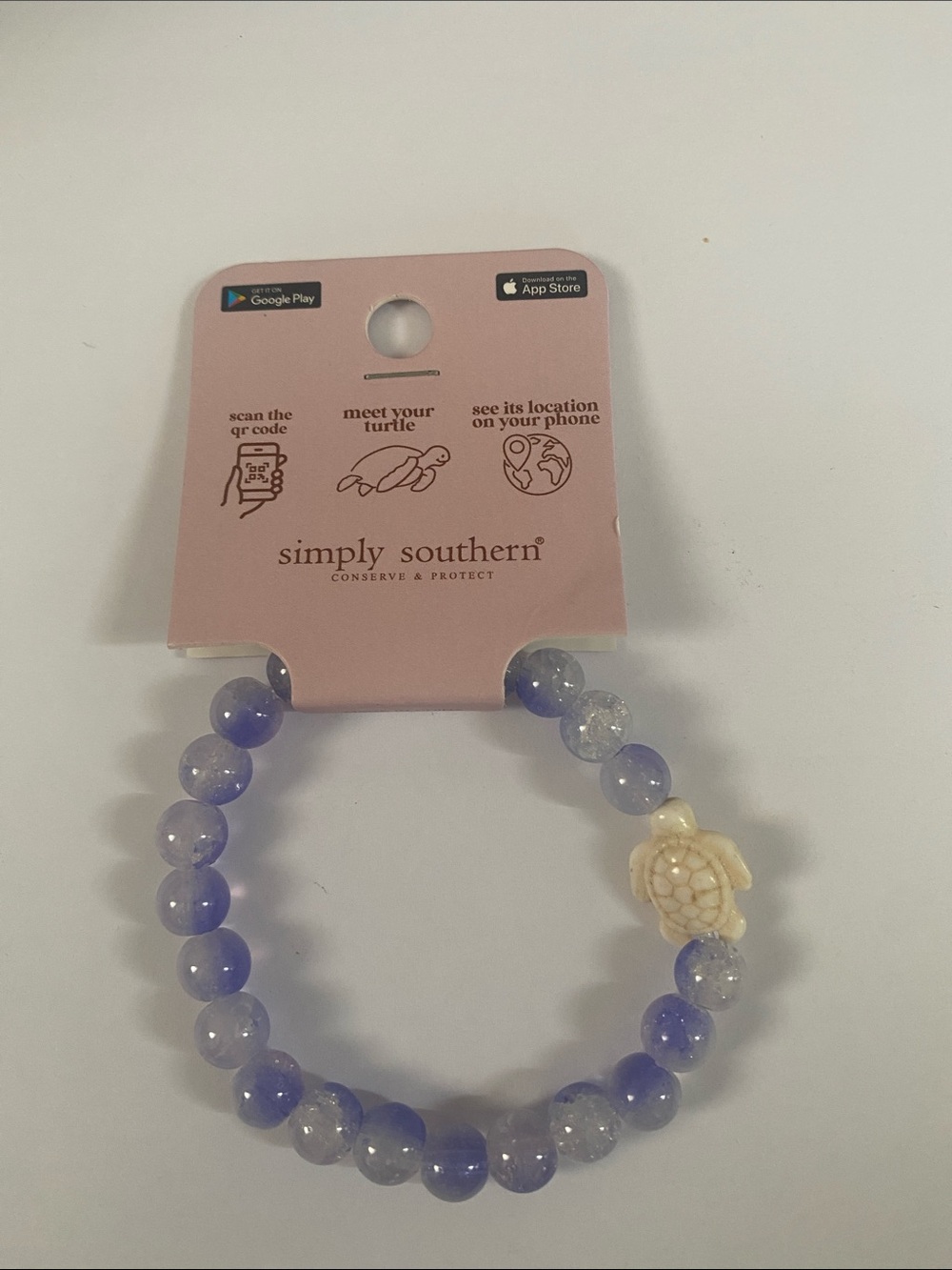 Simply Southern Lavender Beaded Bracelet with Cream Turtle Charm